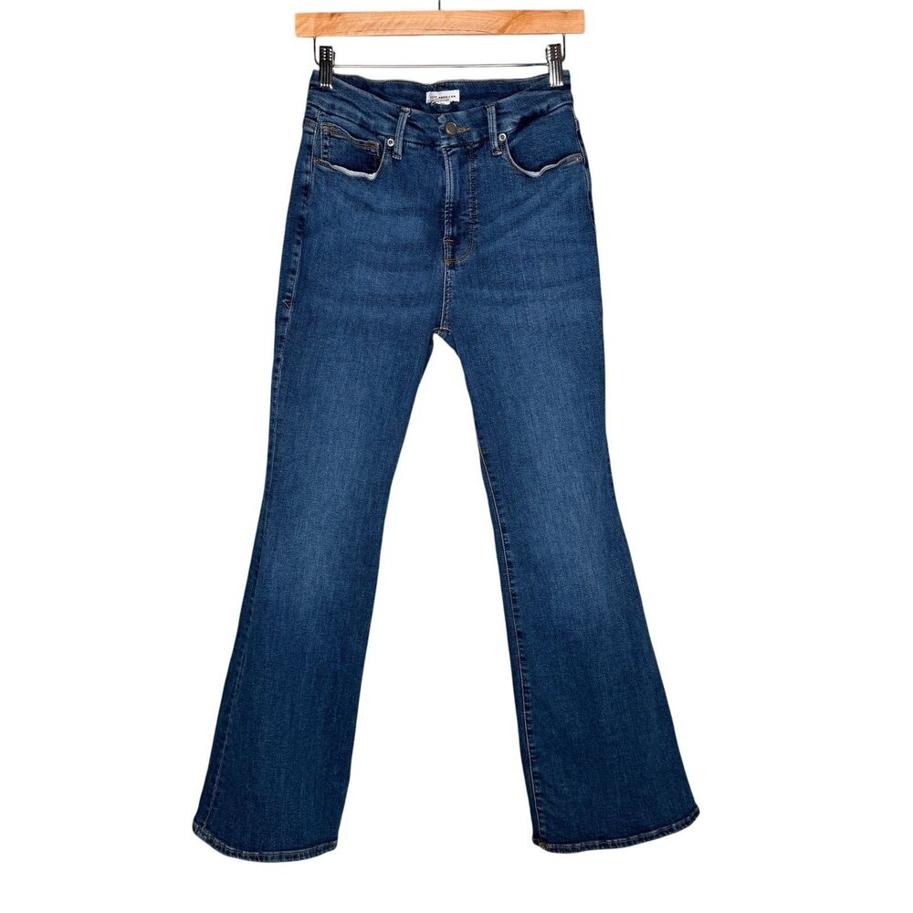 Good American Jeans Women’s 6/28 Blue Good Petite Flare Mid Rise Stretch Denim - Picture 7 of 10